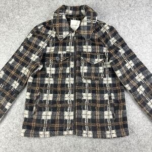 Avec Les Filles Jacket Womens Small Brown Plaid Relaxed Zip Front Raglan Sleeve